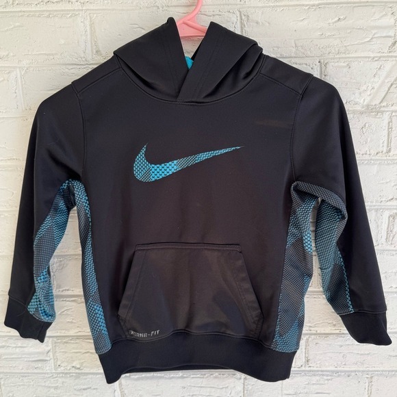 Nike Other - Kids Nike Therma Fit Black‎ Blue Swoosh Hoodie Sweatshirt Size 6